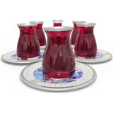 Sudedi Home 6 Kişilik Çiçek Desenli Çay Bardağı Seti | Porselen Tabaklı - Renkli - 150 ml
