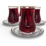 Sudedi Home Altın Yaldızlı Cam Çay Bardağı Seti 6’lı – Elde Kesme Butik Seri - Beyaz - Altın - 150 ml