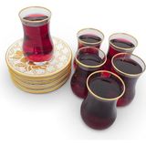 Sudedi Home Altın Yaldızlı Desenli Çay Bardağı Takımı 6 Kişilik Cam Çay Seti - Renkli - 150 ml