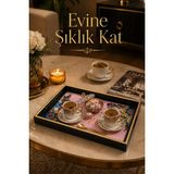 Sudedi Home Pembe Zeminli Çiçek Desenli Altın Çerçeveli Melamin Sunum Tepsisi 31X46 cm