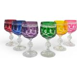 Sudedi Home Renkli Kristal Cam Kadeh Seti 6’lı – Kesme Desenli, Premium Sunum - 6 Adet - 150 ml