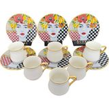 Sudedi Home Sudedi Bellissimo Altın Yaldızlı Kahve Fincan Takımı - Renkli - 90 ml