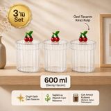 Sudela 3'lü Kiraz Kapaklı Cam Kavanoz Seti | Erzak, Şeker, Kahve, Baharat Saklama Kabı | Dekoratif Mutfak Kavanozu - Şeffaf - 3 Adet - 600 ml