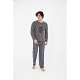 sudem Erkek Ekose Yazlık Uzun Kollu Pamuklu Pijama Takımı - Antrasit - Füme