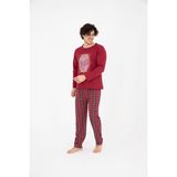 sudem Erkek Ekose Yazlık Uzun Kollu Pamuklu Pijama Takımı - Bordo