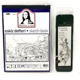 Südor -Faber-Castell Set - Eskiz Defteri A5 120 Gr 50Yp - Graphite Aquarelle Kurşun Kalem Metal Kutu