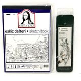 Südor -Faber Set - Eskiz Defteri A5 120 gr 50YP - Faber Graphite Aquarelle Kurşun Kalem Metal Kutu