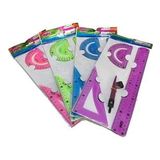 südor flexible ruler set 1 adettir. cetvel pergel iletki gönye yeşil pembe sarı mavi renkler