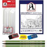 Südor Monalisa Eskiz Seti A5 10 Parça + Defter + Kurşun Kalem Seti + Sigli + 1 Paket Pastel Dağıtma 3'lü
