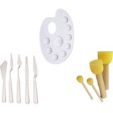 Südor Ponpon Fırça Seti Palet ve Spatula - Beyaz