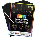 Südor RAİNBOW SİHİRLİ GÖKKUŞAĞI KAZIMALI SİYAH KAĞIT 10'LU A4 KAĞIT - 1 ADET KAZIMA KALEMİ HEDİYELİ
