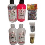 Südor Slime Yapma Seti 250ML 4 Adet Neon Pembe ve Şeffaf Köpük, 2 Adet Sim İçerir - Set x Set x Karışık-Çok Renkli
