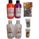 Südor Slime Yapma Seti 250ML 4 Adet Turuncu Mor Renkli Köpük ve Toz Sim İçerir - Set x Set x Karışık-Çok Renkli