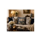 sue collection Dekoratif Kırlent Kılıfı | Goblen Mavi Beyaz Vintage Desen | 3 Kenarı Püsküllü | Gizli Fermuarlı | Koltuk Salon Yastık Kılıfı