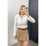 Sue Store Beyaz Yakası Fermuarlı Balıkçı Yaka Yumoş Kazak - Standart