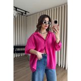 Sue Store Fuşya Oversize Modal Kumaş Gömlek