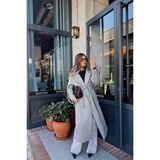 Sue Store Gri Kuşaklı Astarlı Oversize Kol Detay Yün Kaban - XL
