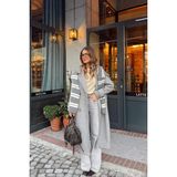 Sue Store Gri Melanj Kuşaklı Astarlı Oversize Yün Kaban