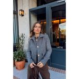 Sue Store Gri Tüylü Dokulu Astarlı Yıldız Düğmeli Fit Yünlü Ceket - XL