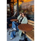 Sue Store Mint Melanj Kuşaklı Astarlı Oversize Yün Kaban