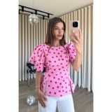 Sue Store Pembe Puantiye Desenli Balon Kol Bluz