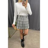 Sue Store Siyah Beyaz Ekoseli Pileli Mini Etek - Gri - XS