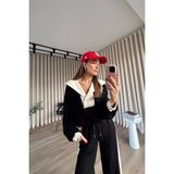 Sue Store Siyah Beyaz Önü Çıtçıtlı Oversize Modal Eşofman Takımı - Siyah - Beyaz