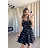 Sue Store Siyah Beyaz Puantiyeli Önü Gipeli Askılı Elbise