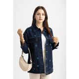Suede Style 5475 - Elişi Süslemeli Rahat Şık Kadın Kot Ceket