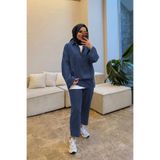 Suede Style 5857 - Şık Rahat İnce Yumuşak Kot Kumaş Kadın Pantolon Tunik Takımı