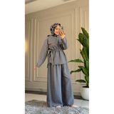 Suede Style 6339 - Şık Rahat Modal Yumuşak Dokuma Kumaş Bel Büzgü Detaylı Salaş Kadın Takımı