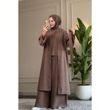 Suede Style 6344 - Şık Rahat Viva Salaş Kadın Kap Tunik Pantolon Bel Bağlama Detaylı 3 lü Takım