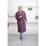 Suede Style 6348- Rahat Şık Fermuarlı Cepli Kol Bağlama Detaylı Yumuşak Tencel Kumaş Uzun Kapüşonlu Kadın Tunik - S - M - Mürdüm