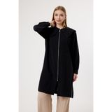Suede Style 6437 - Şık Rahat Fermuarlı Bebe Yaka Kemer Bağlama Detaylı Uzun Tunik Kap