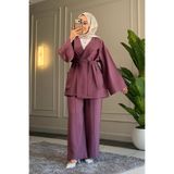 Suede Style 6506 - Şık Rahat Modal Yumuşak Dokuma Kumaş Kemer Detaylı Salaş Kadın Takımı