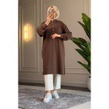 Suede Style 6530 - Şık Rahat Pat Düğme Detaylı Kadın Uzun Tunik