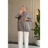 Suede Style 6539 - Şık Rahat Salaş Viva Kumaş Gizli Cep Detaylı Kadın Ince Yazlık Ceket - L - XL - Antrasit