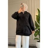 Suede Style 6539 - Şık Rahat Salaş Viva Kumaş Gizli Cep Detaylı Kadın Ince Yazlık Ceket - L - XL - Siyah