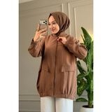 Suede Style 6539 - Şık Rahat Salaş Viva Kumaş Gizli Cep Detaylı Kadın Ince Yazlık Ceket - S - M - Kahverengi