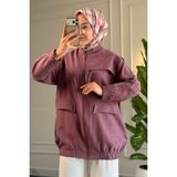 Suede Style 6539 - Şık Rahat Salaş Viva Kumaş Gizli Cep Detaylı Kadın Ince Yazlık Ceket - S - M - Mürdüm