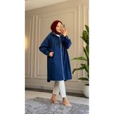 Suede Style 6540 - Şık Rahat Fermuarlı Kapüşonlu Uzun Salaş Kadın İnce Kot Kap Tunik