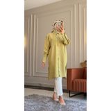 Suede Style 6544 - Rahat Şık Düğmeli Cepli Kol Cep Nakış Detaylı Yumuşak Modal Kumaş Uzun Kadın Tunik