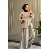 Suede Style 6612 - Şık Rahat Salaş Yumuşak Özel Wanda Viskonlu Kumaş, Diagonel Kesim, Tunikli Kadın Takım