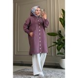 Suede Style 6627 - Rahat Şık Fermuarlı Yumuşak Modal Kumaş Uzun Kapüşonlu Kadın Tunik