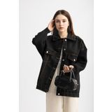 Suede Style 9289 - Kollar Triko Detaylı Rahat Şık Kadın Kot Ceket