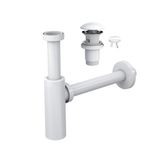 SUERA Moon Ayarlanabilir Lavabo Sifonu + Elixir Pop-Up Set (Mat Beyaz- Taşma Delikli)