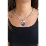 Suerte Accessories 925 Ayar Gümüş Lapis Lazuli Doğal Taş Uç Larimar Doğaltaş El Yapımı Özel Tasarım Baykuş Kolye