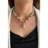 Suerte Accessories Akuamarin Ve Hematit Doğal Taş Altın Aksesuar Akuamarin Taşı Uçlu Özel Tasarım El Yapımı Kolye