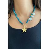 Suerte Accessories Barok İnci ve Mavi Havlit Doğal Taş Altın Yıldız Uçlu El Yapımı Özel Tasarım Doğaltaş Kolye
