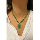 Suerte Accessories Yeşil Akik ve Yeşim Doğal Taş Akuamarin Doğaltaş Uçlu El Yapımı Özel Tasarım Kadın Kolye